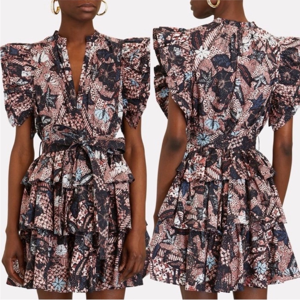 Ulla Johnson Honoria Dress Rosewood Size 4 Small Tiered Ruffle Mini Dress Belted